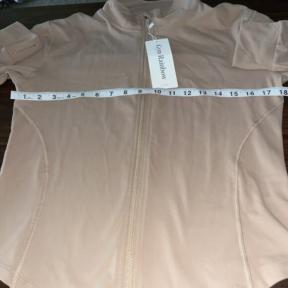 GYM RAINBOW Workout Full Zip Long Sleeve Slim Fit Running Jacket XL Light Brown - Picture 5 of 10
